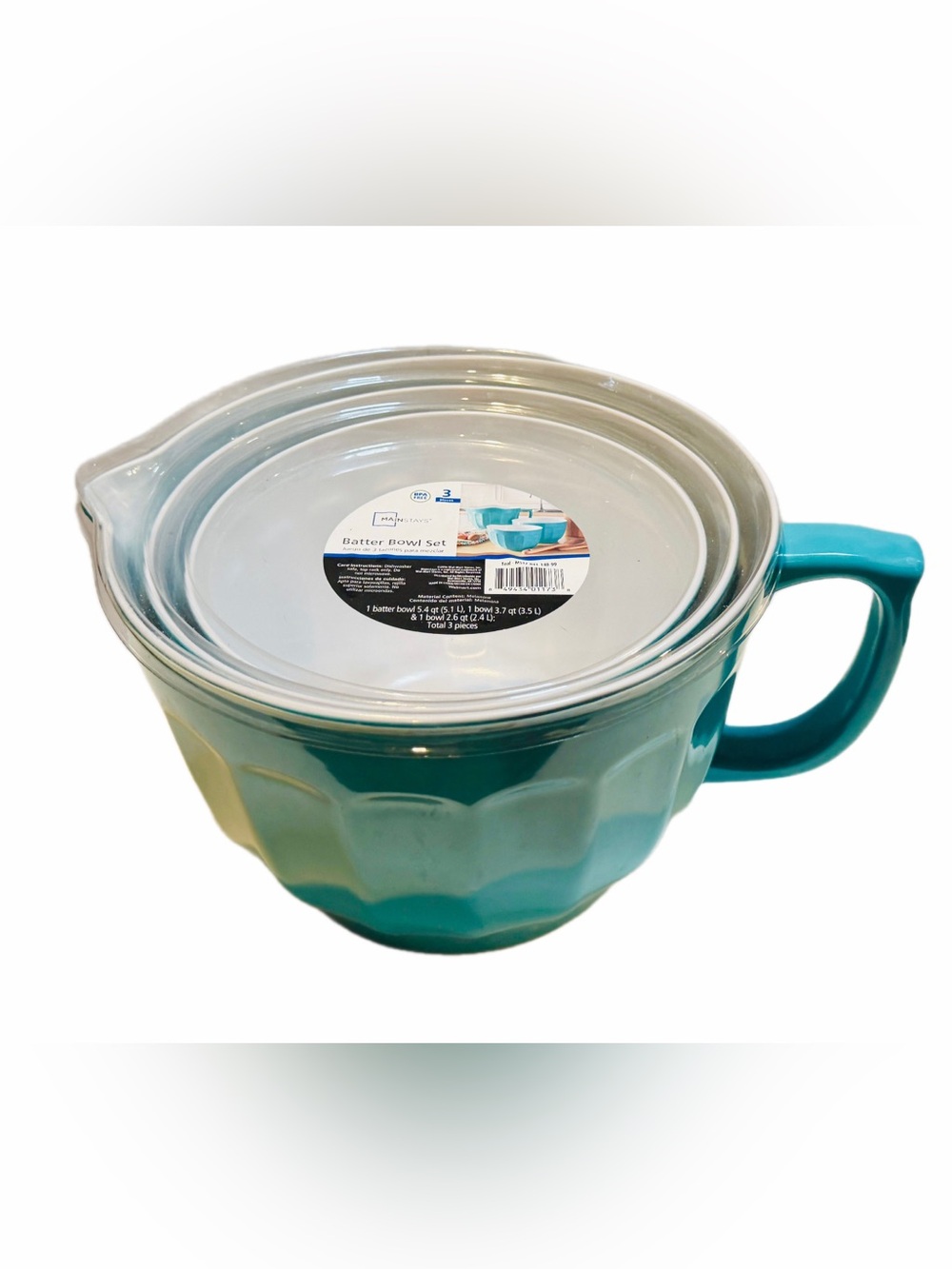 Mainstays Teal Melamine Mixing Bowls 3-Piece Nesting Batter Bowl Set (New)
